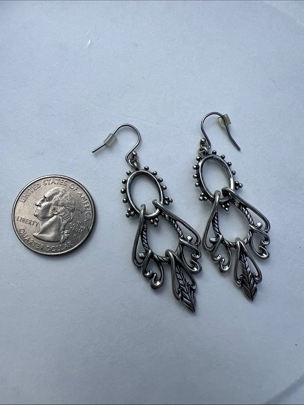 Silver Tone Ornate Drop Earrings - Elegant Women's Jewelry